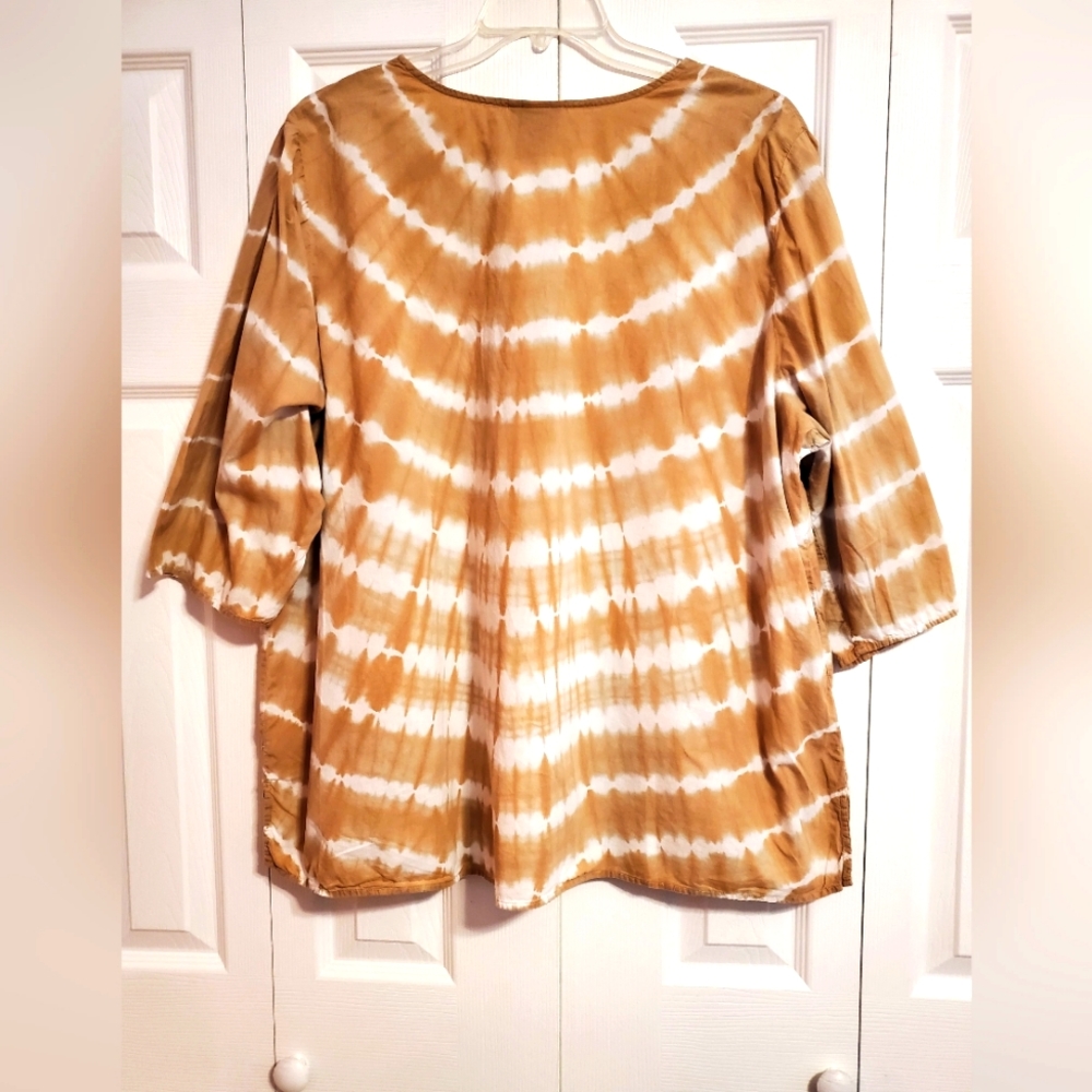Catherines White and Beige Embroidered Tie Dye Tunic Blouse - Picture 2 of 4